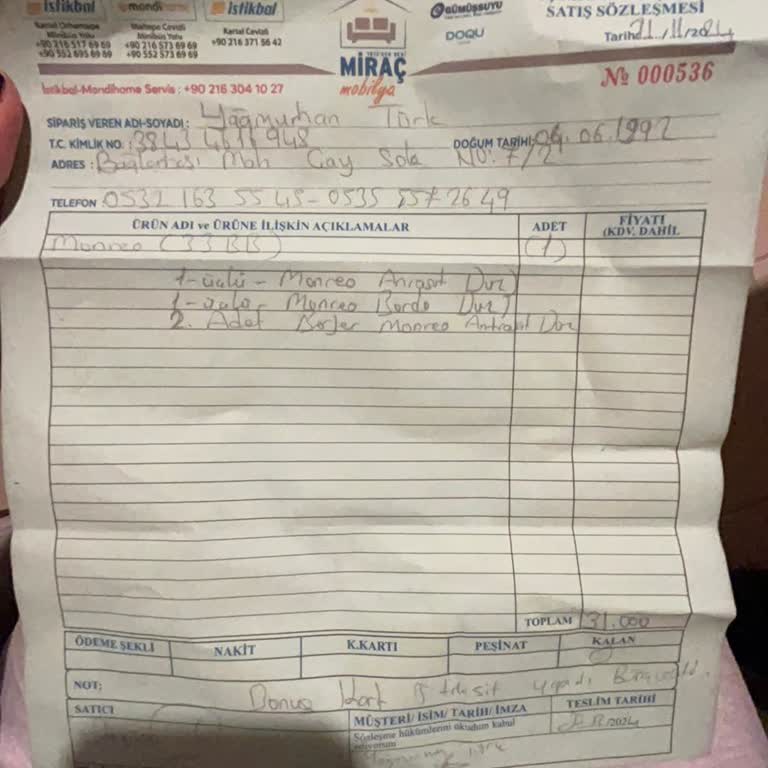 Teslim Edilmeyen Koltuk Takımı Ve İlgisiz Hizmet