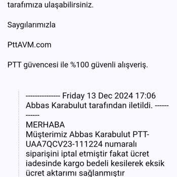 Epttavm'de Kargo Ücreti İadesi Sorunu Ve Yetersiz Müşteri Hizmetleri