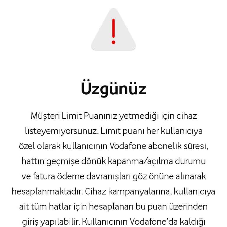 Vodafone Cihaz Alımında Puan Sorunu