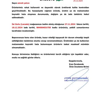 Lacoste Montun Kalitesizliği Ve Müşteri Hizmetleri Hayal Kırıklığı