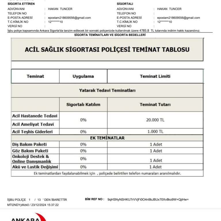 Ankara Sigorta'nın Usulsüz Sağlık Sigortası İşlemi