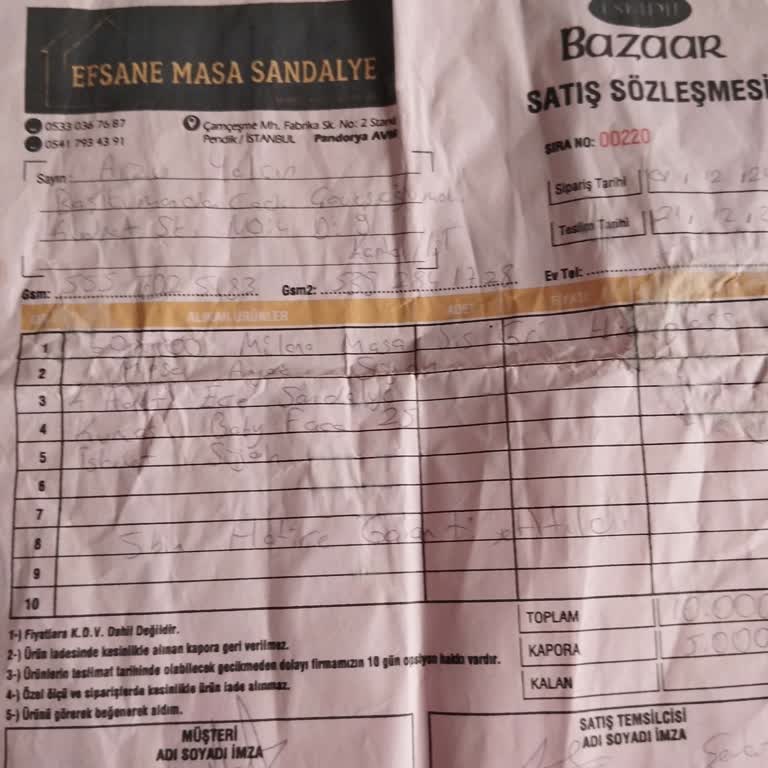 Mutfak Masası Teslim Edilmiyor Para İadesi Yapılmıyor