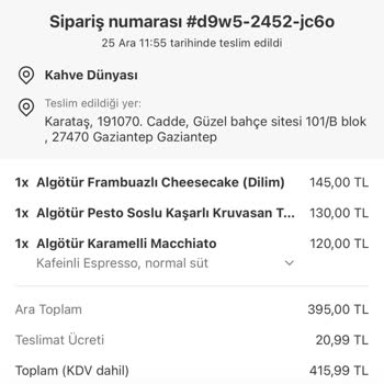 Yemek Sepeti Siparişimde Hayal Kırıklığı: Kahve Dünyası Ürünleri