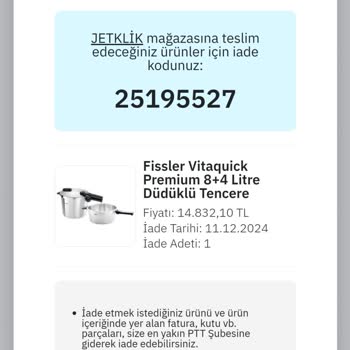 Fissler Düdüklü Tencere Paslanma Sorunu Ve İade Sorunu