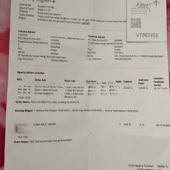 Vivense'den Yanlış Teslimat Ve Ürün Sorunu