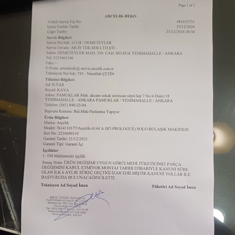 Arçelik Bulaşık Makinesi Paslanma Sorunu Ve İlgisizlik