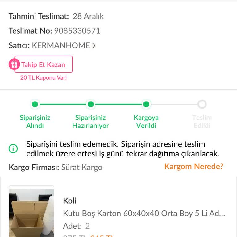 Sürat Kargo İle Teslimat Sorunu Ve İletişimsizlik