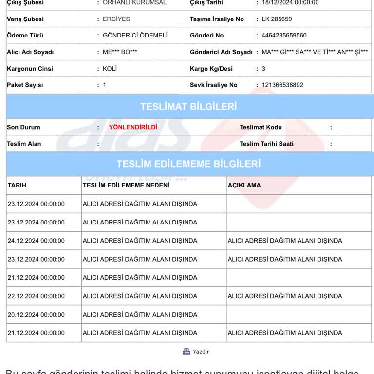 Yanımda Uygulaması Üzerinden Sipariş İade Sorunu