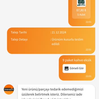 Trendyol'dan Eksik Kahve Siparişi Ve Çözüm Sunulmaması