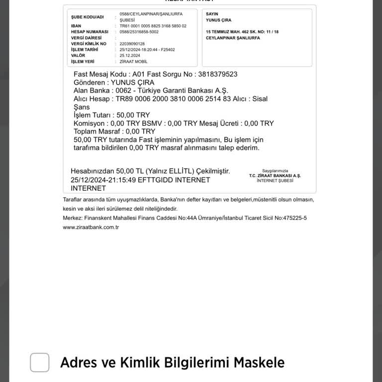 Para Transferinde Kimlik Numarası Sorunu