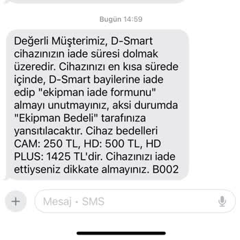 D-Smart Teslim Edilmeyen Cihazların İade Talebi