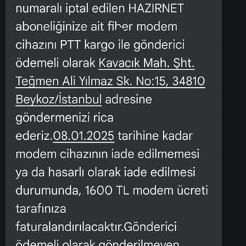 Modem İade Sürecinde Müşteri Mağduriyeti