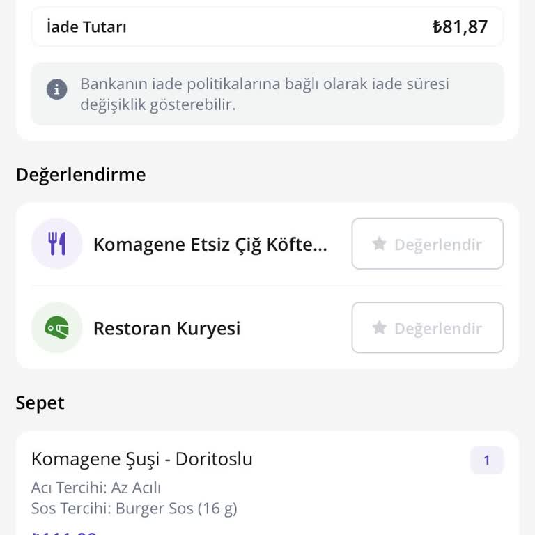 Çiğköfte Siparişimde İade Sorunu Ve Kupon Mağduriyeti