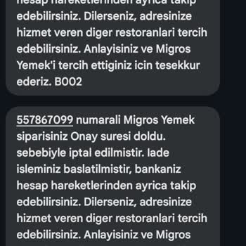 Migros Yemek Siparişlerinde Onay Süreci Sorunu