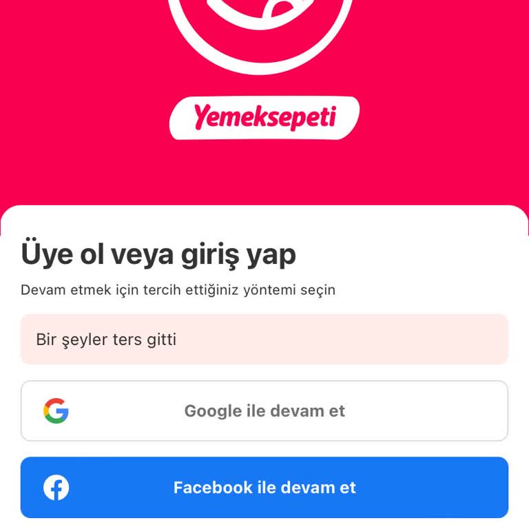 Yemek Sepeti Uygulama Giriş Sorunu