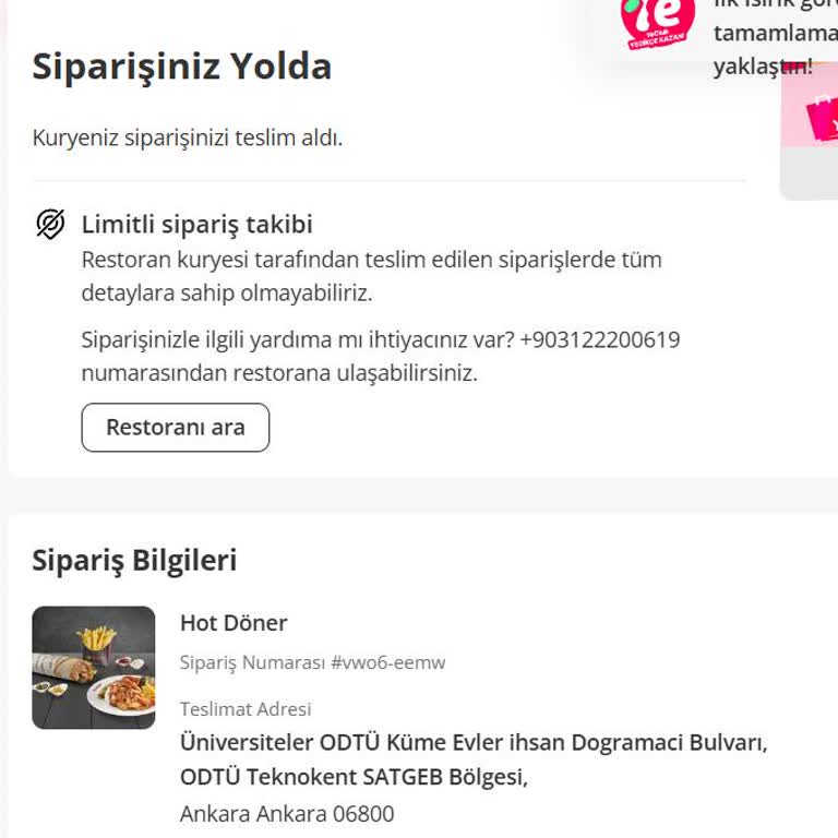 Hot Döner'den Keyfi Sipariş İptali Ve İletişim Eksikliği