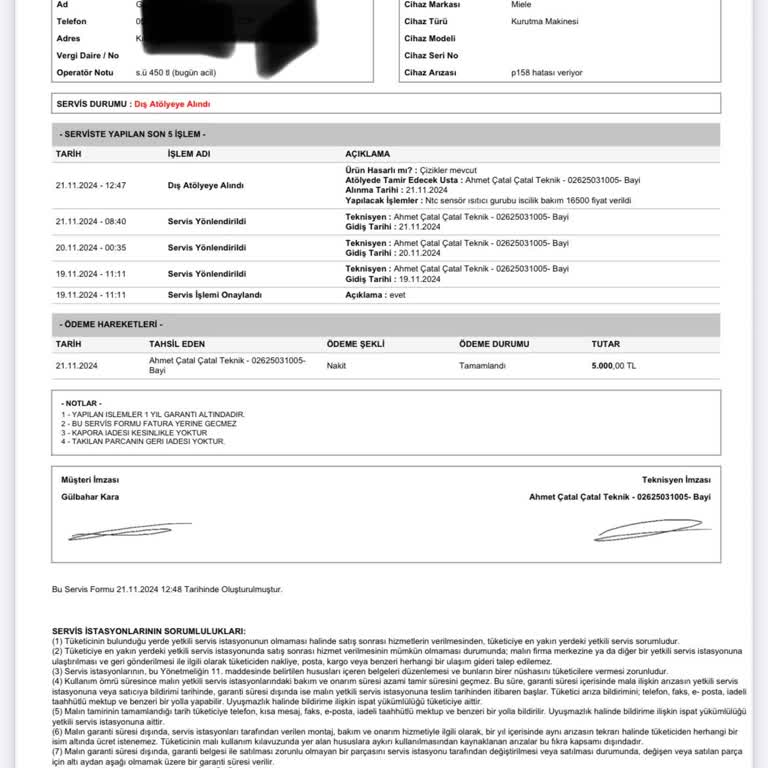 Miele Kurutma Makinesi Tamir Sürecinde Mağduriyet