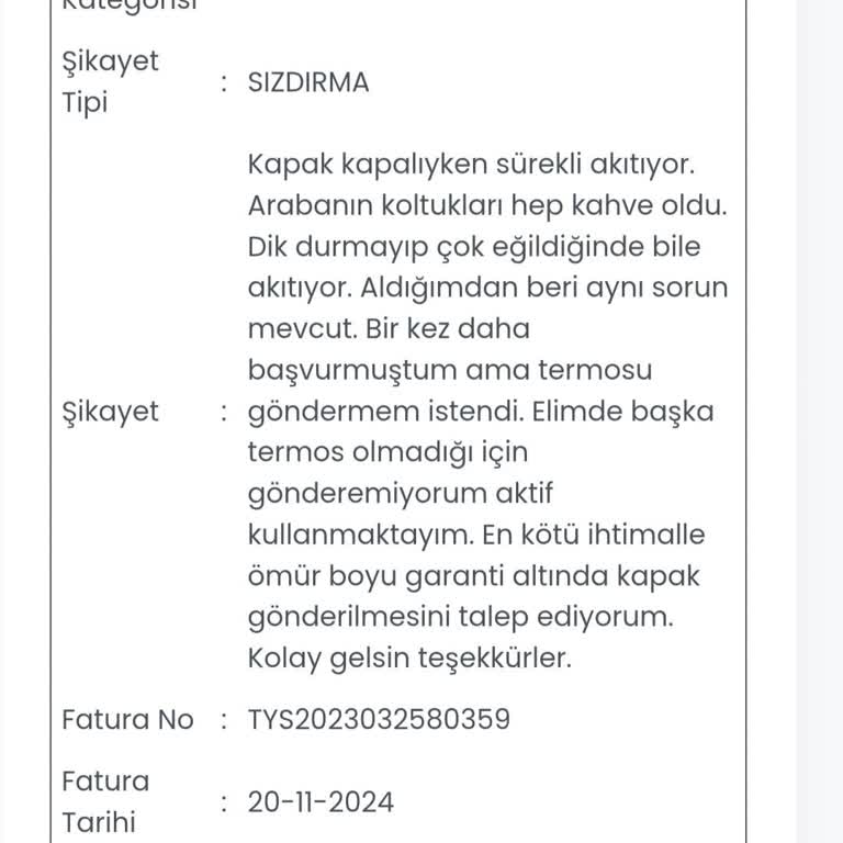 Stanley Termos Akıtma Sorunu Ve Garanti Hizmetinde Yetersizlik