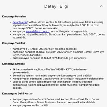 DeFacto Bonus Kampanyası Hayal Kırıklığı