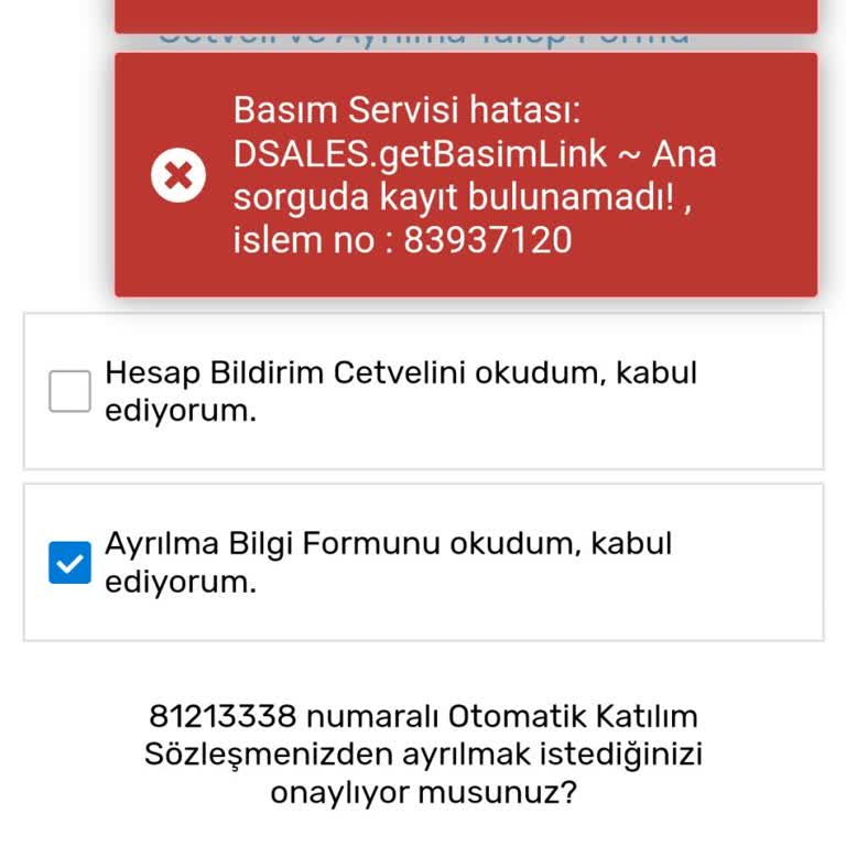 Bireysel Emeklilik Ayrılma İşlemi Hatası