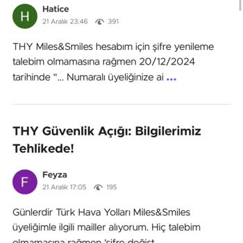 Miles&Smiles Hesabımda Güvenlik Sorunu