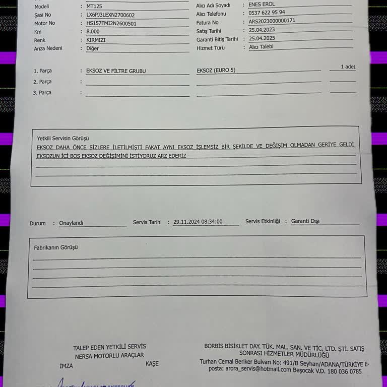 Garanti Kapsamında Çözülmeyen Egzoz Sorunu