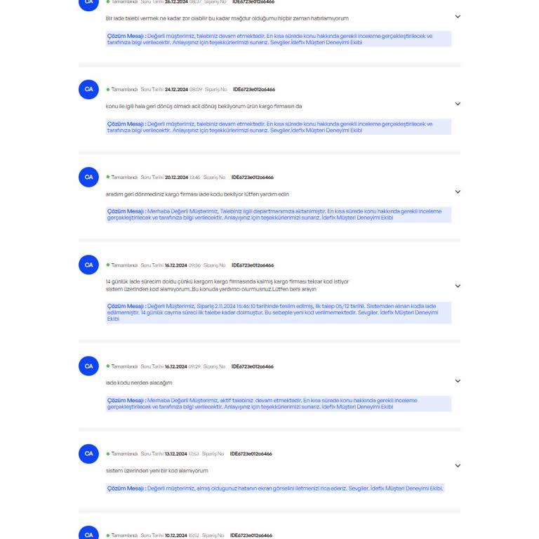 Yanlış Ürün Ve İade Sürecinde İdefix'ten Yetersiz Destek