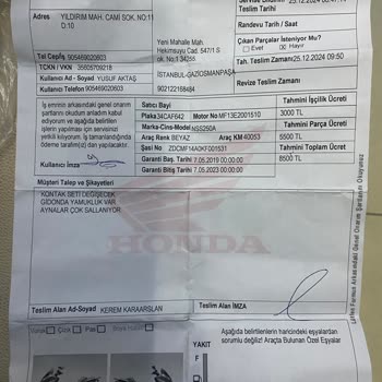 Honda Servisinde Uzayan Parça Bekleyişi Ve Çözümsüzlük