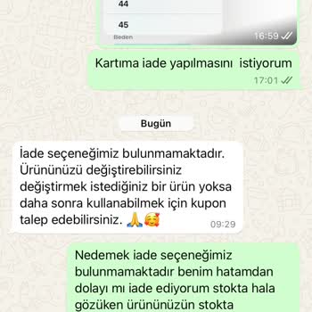 Stokta Olmayan Ürün İçin İade Seçeneği Sunulmuyor
