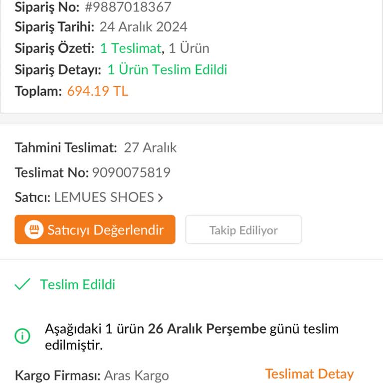 Teslim Edilmeden Teslim Edildi Gözüken Sipariş Sorunu