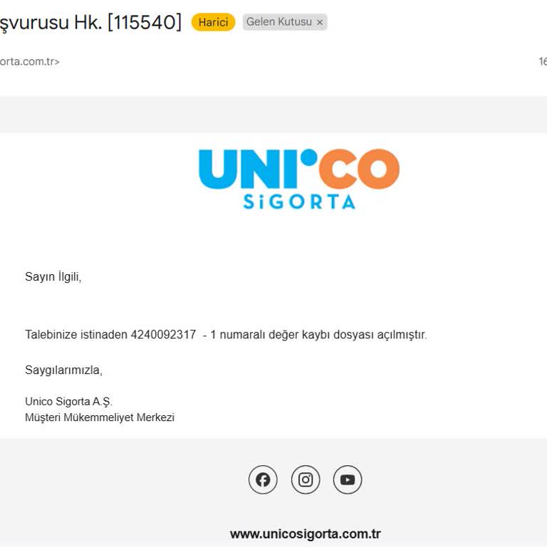 Değer Kaybı Başvurusunda Unico Sigorta'nın Yavaşlığı