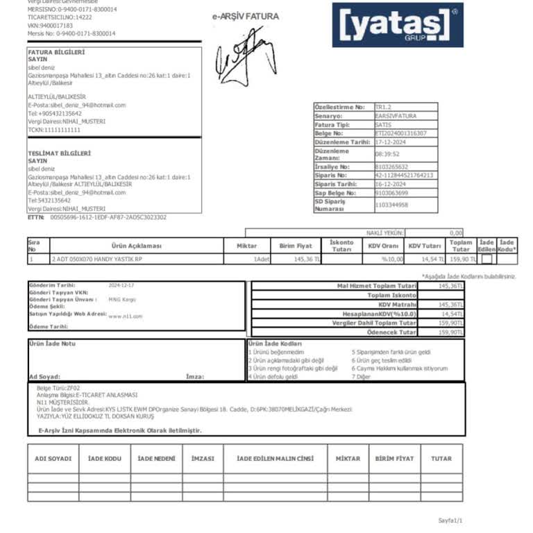 Yataş'tan Aldığım Yastıklar Hala Ulaşmadı: Mağduriyetim Giderilsin