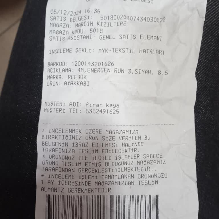 Reebok Ayakkabının File Sorunu