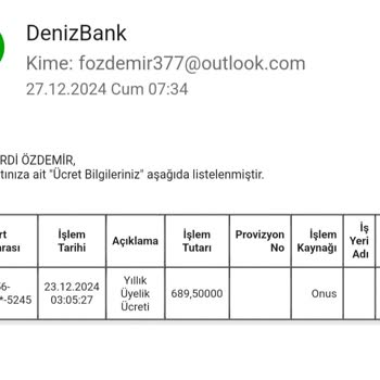 Denizbank Kredi Kartı Aidat İadesi Talebi