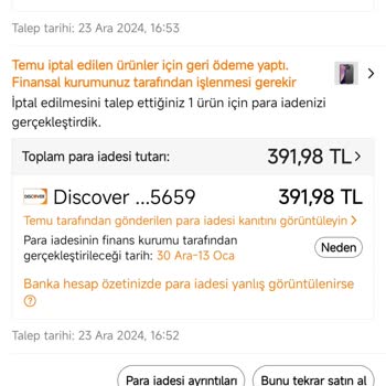 Temu'dan İade Edilmeyen Para Sorunu