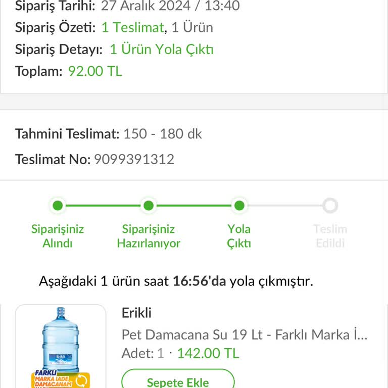 Trendyol Hızlı Market Ve Erikli Su'nun Teslimat Sorunu