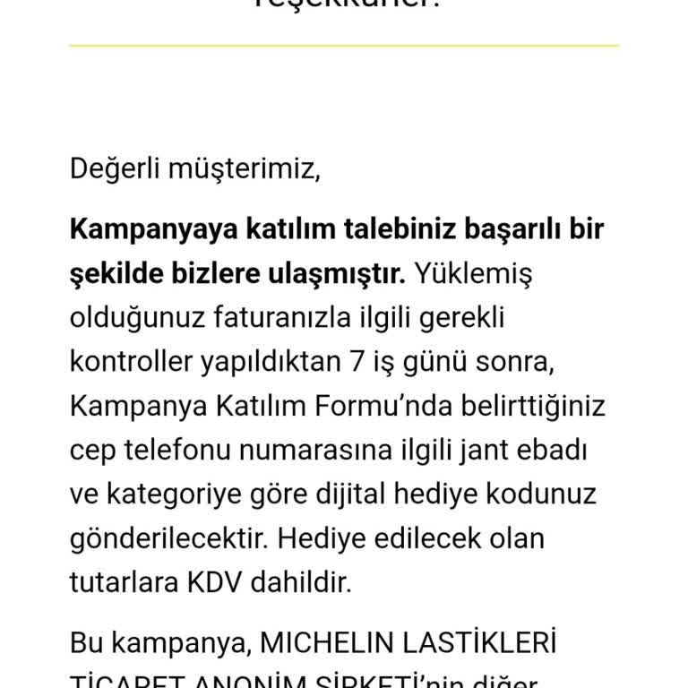 Michelin Kampanya Kodu Hala Gelmedi