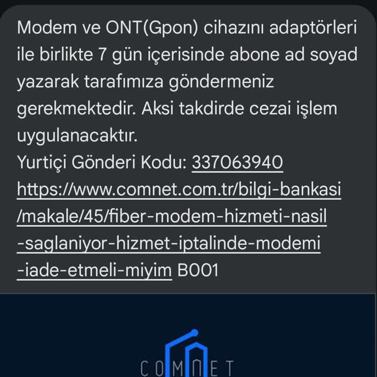 Comnet Abonelik Sonlanmasında Ücret İadesi