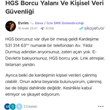 Kimlik Bilgilerimin İzinsiz Kullanımı Ve Sahte HGS Borcu Mesajı