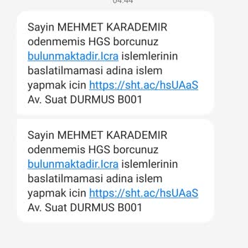 HGS Geçiş Borcu Hakkında Sahte Mesaj Şikayeti