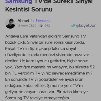 Samsung TV'nin Kronik Sinyal Ve Servis Sorunları