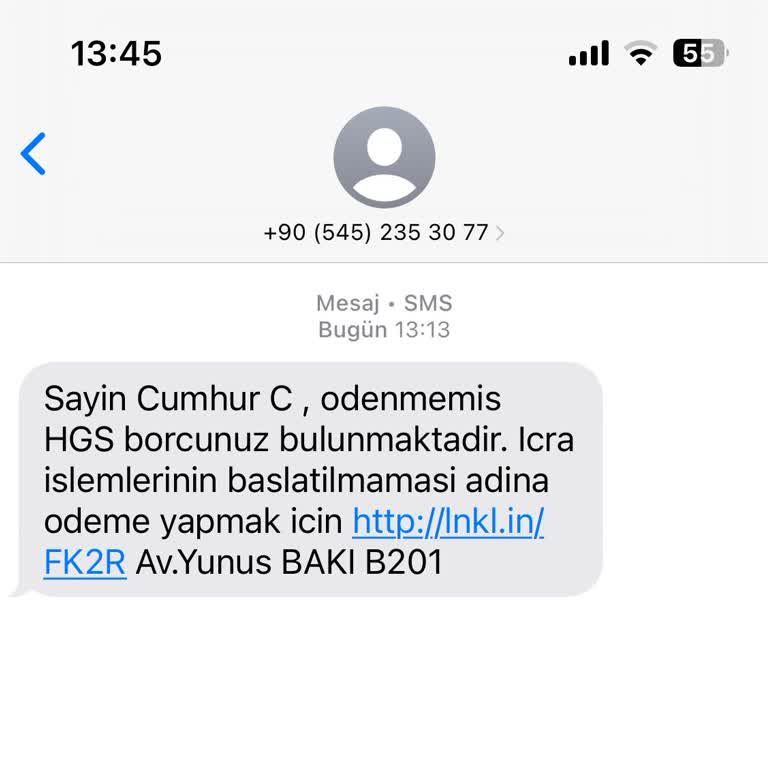 HGS Borcu Mesajı Ve Kimlik Bilgisi Güvenliği Endişesi