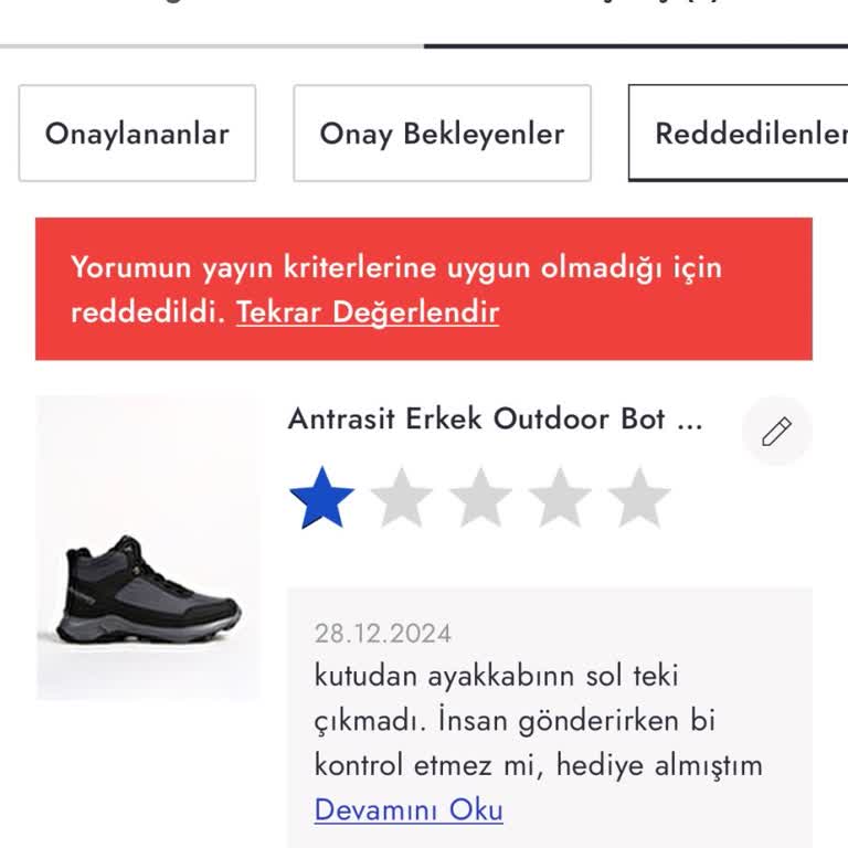 Eksik Ürün Ve Yayınlanmayan Değerlendirme Şikayeti