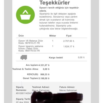 Dyson Süpürge Bataryası Ve Sipariş Sorunu