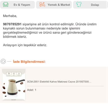 Çalışmayan Kahve Makinesi Ve Reddedilen İade Talebi