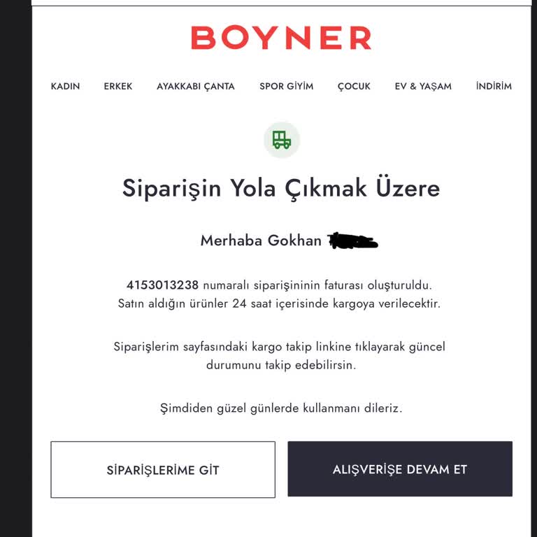 Boyner'den Sipariş Verdim, Ürün Halen Kargolanmadı