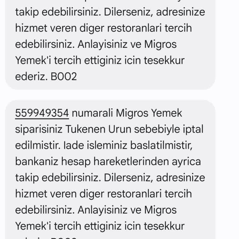 Migros Yemek Siparişlerinde Yaşanan Sürekli İptaller Ve Para İadesi Sorunu