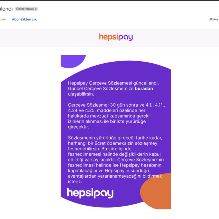 Hepsipay Sözleşme Yenilemesi Hakkında Bilgilendirme Eksikliği
