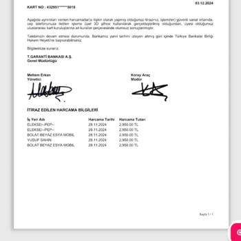 Garanti Bankası'nda Yetkisiz Kart Kullanımı Mağduriyeti
