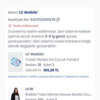 İptal Edilen Siparişin Ödemesi Yapılmıyor